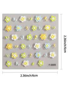 1pc 5D Embossed Nail Sticker, Fresh Cute Multi Coloured Flower Nail Decal Suitable For Women's DIY - Multicolor - View 4