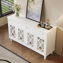 Sideboard With Four Mirrored Doors, Chest Of Drawers With Drawers, Adjustable Shelves And Crystal Handles - White - View 4