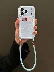 1pc Card Slot Lanyard Solid Color Polka Dot Leather Phone Case, Shockproof Protective Cover Suitable For IPhone 17 Pro Max/16 Pro Max/15 Pro/15/14 Pro Max/16 Plus/14 Pro/14/13 Pro Max/13 Pro/13/12 Pro Max/12 11, Suitable Gift For Boyfriend/Girlfriend - Baby Blue - View 3