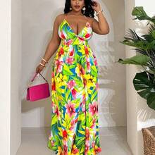 Veslaya Spring/Summer New Arrival Daily Wear, Birthday, Casual, Vacation, Beach, Travel, Tropical Floral Print High Waist A-Line Sleeveless Plus Size Dress,Beach Dress Sundress,Holiday Outfits Boho - Multicolor - Ver 4