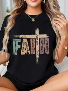 Camiseta de Mujer Cristiana con Versículo Bíblico y Referencias de las Escrituras para Inspiración Religiosa y Motivación Espiritual, 220g, blusa casual mujer, playeras de mujer algodón - Negro - Ver 8