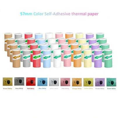 Giấy nhãn dán nhiệt tự dính nhiều màu 57*25mm, giấy nhãn văn phòng, giấy in nhãn, tương thích với máy in mini, thích hợp cho máy in không mực, ghi chú học tập, công việc, ảnh và bản ghi nhớ.
