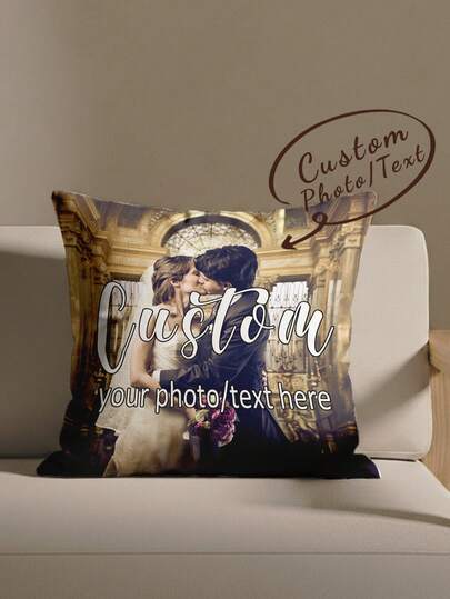 1pc Customizable Personalized Photo & Text Printed Double-Sided Throw Pillow Cover, Suitable For Valentine's Day/Christmas/Anniversary, Great Gift For Family And Friends