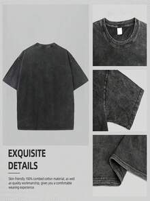 2026 Men's Washed Streetwear Brand Has Launched An Oversized T-Shirt Featuring Invincible Comic Character Designs And Text. This Casual Outfit Is An I - 黑色3 - 查看 4