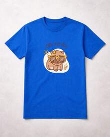 Girls' T-Shirt, Hi Summer Capybara Brazil, Cotton - 藍色 - 查看 2