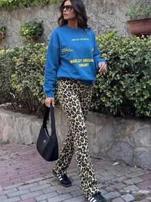 Pantalones de Pierna Ancha con Estampado de Leopardo y Cintura Alta para Mujer, Marca HH Premium, para Primavera/Verano, Moda de Oficina, Estilo Chic - Pantalón de leopardo - Ver 3