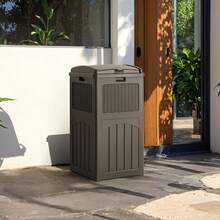 33 Gallon Outdoor Trash Can, Hideaway Garbage Bins With Tiered Lid, Waterproof Resin Outside Waste Bins For Patio, Outside Pool, Backyard And Deck(1, Deep Brown) - Nâu đậm - Xem 4