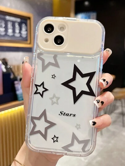 1pc White TPU Star Painted Flip Cover Mirror Minimalist Phone Case With Mirror Stand, Shockproof Protective Cover Compatible With IPhone 17pro/17Air /17/17promax 16/11/16pro/16plus/16promax/16e/15Promax/13/14/12/XS/XR/7G/8PXR /7/8, Painted Protective Soft Case For IPhone 15Promax, 13, 14, X, 12, 14