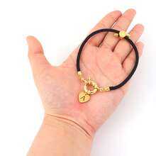 1pc New Classic Gold Stainless Steel Heart Letter Adjustable Rope Bracelet For Women - Black - View 3
