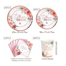 84件組花卉新娘派對用品套裝，7/9英吋新娘婚前派對紙盤，花卉新娘婚前派對紙盤，一次性紙杯與紙盤，玫瑰金新娘婚前派對裝飾，適合單身女派對 - 彩色 - 查看 12