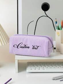 Customizable Pencil Pouch: Introducing Our Brand-New, Large-Capacity Striped Pencil Case And Organizer For Students. Personalize It With Custom Text-Whether It'S A Name, Zodiac Sign, Anniversary Date, Or Other Special Details. This Simple, Stylish, And Multifunctional Pouch Is Perfect For School, Daily Office Work, Outdoor Sketching, And More-An Absolute Must-Have For The Back-To-School Season - Multicolor - View 9