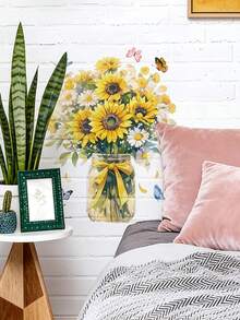 1pc Sunflower Wall Sticker, Suitable For Kitchen, Living Room, Bedroom, Refrigerator, Bathroom And Other Scenarios - With Adhesive Backing, Also Can Be Given As Birthday Gift To Friends - Wall Stickers - View 1