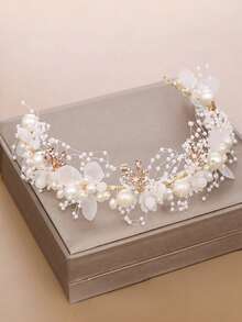 Handmade Pearl & Rhinestone Flower Crown Headpiece For Girls/Girl, Floral Wreath Hair Accessories, Suitable For Wedding, Birthday, Performance, Boho Style - Multicolor - View 2