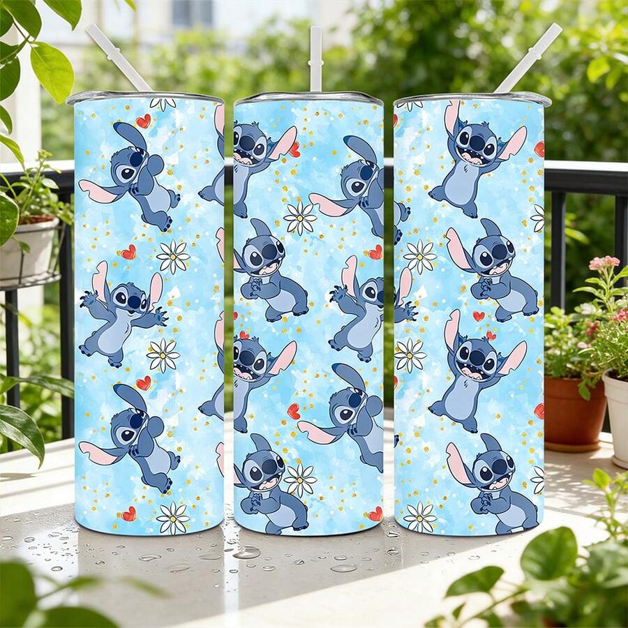 Disney 1个迪士尼直筒真空保温杯，印有可爱的史迪奇图案，不锈钢保温水瓶，带吸管，容量600毫升，带防伪码的包装盒。 - 史迪奇 - 查看 1