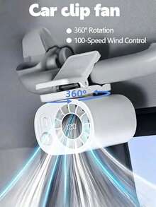360° Rotation Car Clip On Fan With LED Display, Car Clip On Fans, 100 Speeds Adjustable, USB Rechargeable, Portable Clip On Fan, For Home, Office, Cars And Camping, Car Accessories - A - View 10