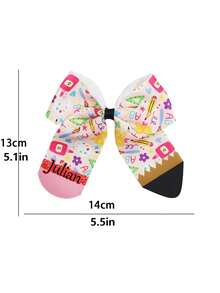 Pasadores de pelo personalizados con diseño de mariposa para niñas de vuelta al colegio, con estampado de leopardo y patrón de lápices a cuadros - Multicolor - Ver 8