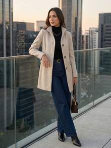 Aletheia - Women's Wool Coat, Fitted Waist, High Neck, Elegant, Lined, Winter Overcoats, Winter Coats - 米色 - 查看 4
