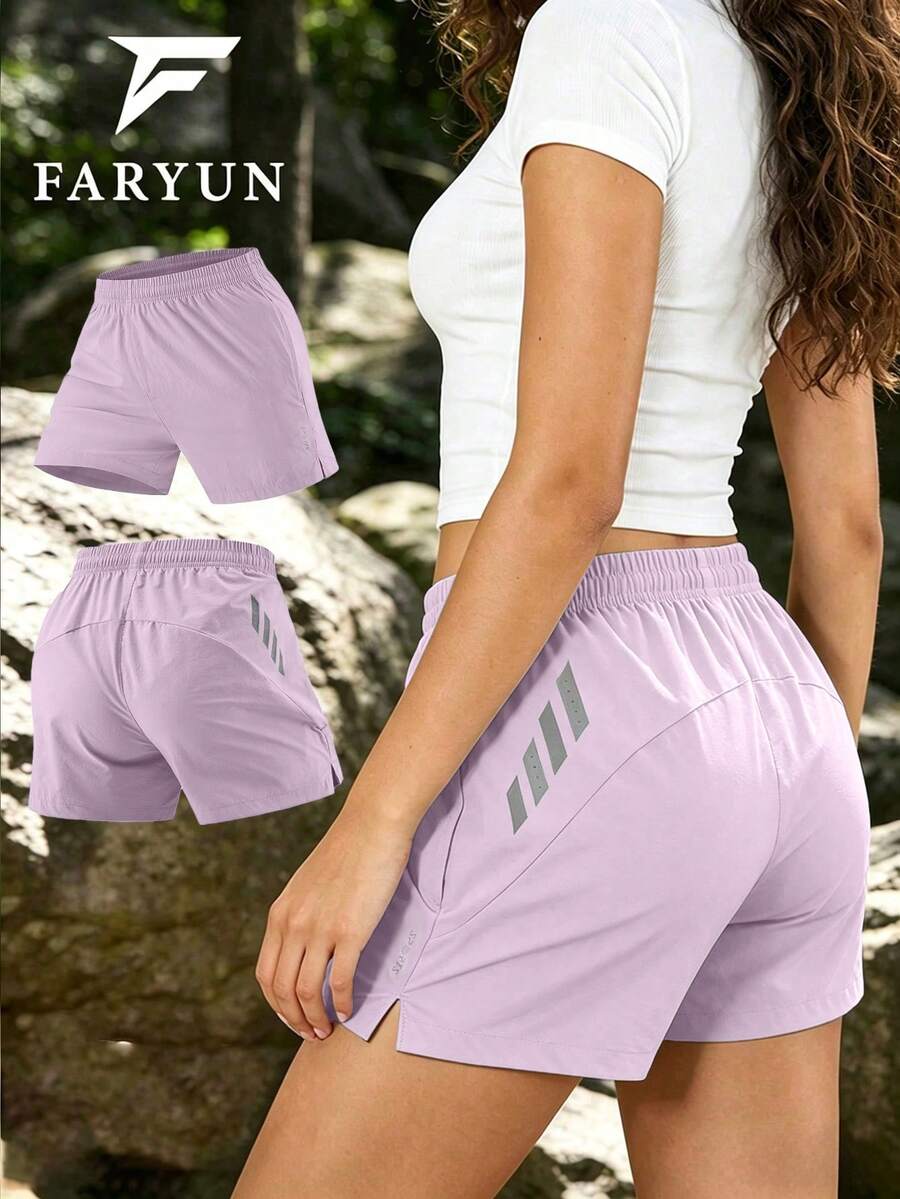 Women's Casual Versatile Printed Design Shorts, Solid Color Minimalist Elegant Casual Outdoor Bermuda Shorts Sports - Purple - View 1