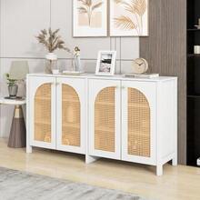 Modern Sideboard In Minimalist Style 4-Rattantür, Metallgriff Einfaches Buffetschrank Für Esszimmer, Wohnzimmer, Küche (Weiß) - Putih - View 2