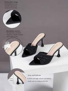 Giày sandal cao gót mũi nhọn đính pha lê thời trang nữ - màu đen - Xem 2