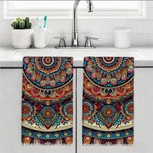 2pcs Mandala Pattern Kitchen Towels, Rectangular Super Soft Microfiber Kitchen Towels, Dish Cloths, Cleaning Rags, Hand Towels, Cooking & Baking Tea Towels, Kitchen Decor, Housewarming & Birthday Gifts, Bathroom Cleaning Wipes, Decorative Towels - Multicolor - View 10