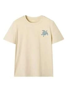 Camiseta de mujer de cuello redondo con estampado de letras de vida oceánica de verano, camiseta gráfica, blanca, negra, rosa casual - Albaricoque - Ver 2