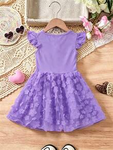 Vestido de princesa para niña, vestido de fiesta y baile, con estampado kawaii, falda de tul con flores y brillos, ideal para verano, cumpleaños - Púrpura 2 - Ver 2
