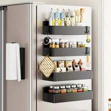 2pcs Magnetic Storage Baskets, Suitable For Refrigerator Side - Drill-Free Wall-Mounted Spice Rack, Kitchen Organizer, Plastic Hanging Rack, Modern Kitchen Accessories | Durable, Provides Magnetic And Adhesive Backing Options. - Multicolor - View 2