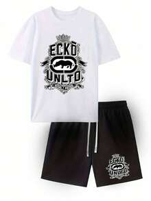 Men's ECKO Sportswear 2 Piece Outfit, Graphic T Shirt And Shorts Set, Casual Summer Streetwear, Athletic Matching Set, Soft Breathable Fabric, Tracksuit, Ideal For Gym Workout, Running, Travel, Beach - 8瓦 - 查看 2