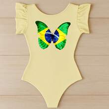 Girls' Butterfly Bodysuit, Brazil World Cup Mini Fan Outfit, Delicate Children's Clothing With Ruffled Sleeves, World Cup Blogger Look - 藍色 - 查看 5