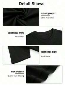 Short-Sleeved T-Shirt With Round Neck And Minimalist Graphic Print In Black For Girls - 黑色 - 查看 3
