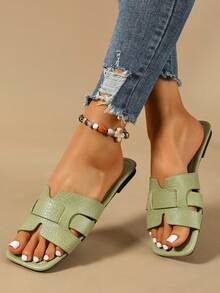 Ximi Ruo New Spring/Summer Fashion Casual Strap Slide Sandals, Comfortable Flat Heel Round Toe Beach Slippers, Versatile Slip-On Sandals For Women - Lime Green - View 5
