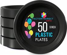 Exquisite Party Solids Black Plastic Plates For Party Supplies 7" Black Disposable Plates Heavy Duty 50 Pcs Plastic Dinnerware Sets Heavy Duty 350 GSM Disposable Dinnerware Set - ColorA - View 1