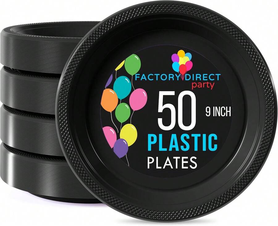 Exquisite Party Solids Black Plastic Plates For Party Supplies 7" Black Disposable Plates Heavy Duty 50 Pcs Plastic Dinnerware Sets Heavy Duty 350 GSM Disposable Dinnerware Set - ColorA - View 1