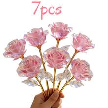 7 piezas de rosa eterna chapada en rosa, flor de cristal artificial rosa brillante y colorida, adecuada para 45 ocasiones, regalo ideal para el Día de San Valentín, Navidad, Acción de Gracias, Día de la Madre | Aniversario, Cumpleaños, Boda | Decoración de fiesta y vacaciones, decoración del hogar, decoración exterior - Ramo elegante sin mantenimiento, decoración de mesa - Aplicable para fiesta de cumpleaños, cesta de boda, decoración de jarrón, regalo de inauguración de casa - Multicolor - Ver 6