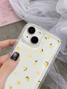 1pc Transparent Shockproof Phone Case With Full Screen Lemon Pattern, Compatible With Apple 15 Pro Max, 11/12/13/14 Plus, XR/7/8 Plus, TPU Protective Cover - Clear - View 4
