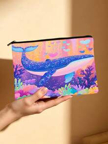 Vaporwave Neon Whale & Cityscape Print Cosmetic Bag - Multicolor - View 5