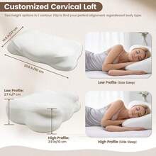 Mellow Sleep Pillow, Upgrade Cloud Neck Pillow, Ergonomic Memory Foam Pillow With Adjustable Cervical Support & Cooling Breathable Cover For Side, Back, Stomach Sleepers (Upgrade-White) - Multicolor - View 2