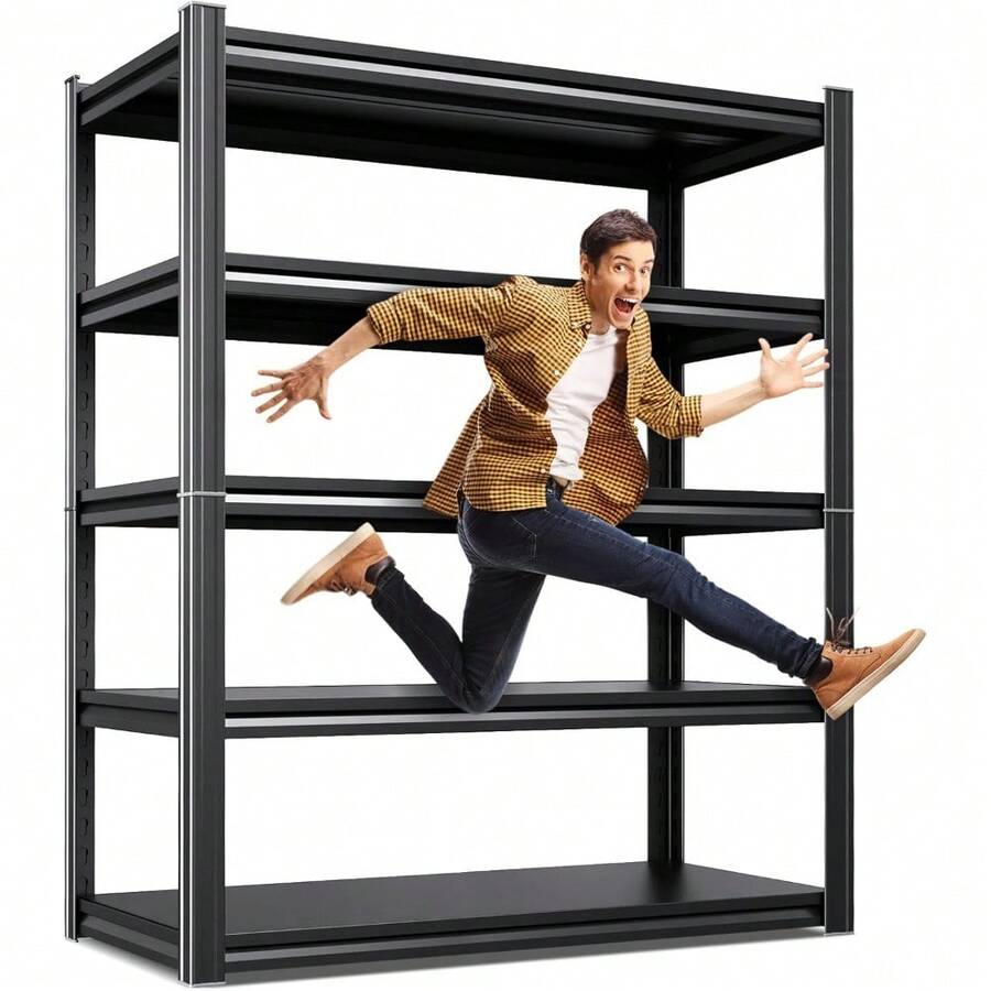 71.2''H Storage Shelves, 2500lbs Garage Shelving,Adjustable Heavy Duty Shelving Unit,5T Tall Garage Shelves,Metal Standing Shelf Units,Utility Rack For Kitchen Warehouse Industrial Basement 71*35*16 - 黑色 - 查看 1