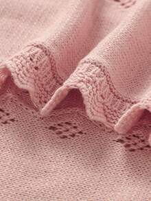 Baby Knitted Blanket, Infant Solid Color Soft Wavy Edge Fashionable Swaddle Wrap, All Season Kids Throw Blanket - Light Pink - View 8
