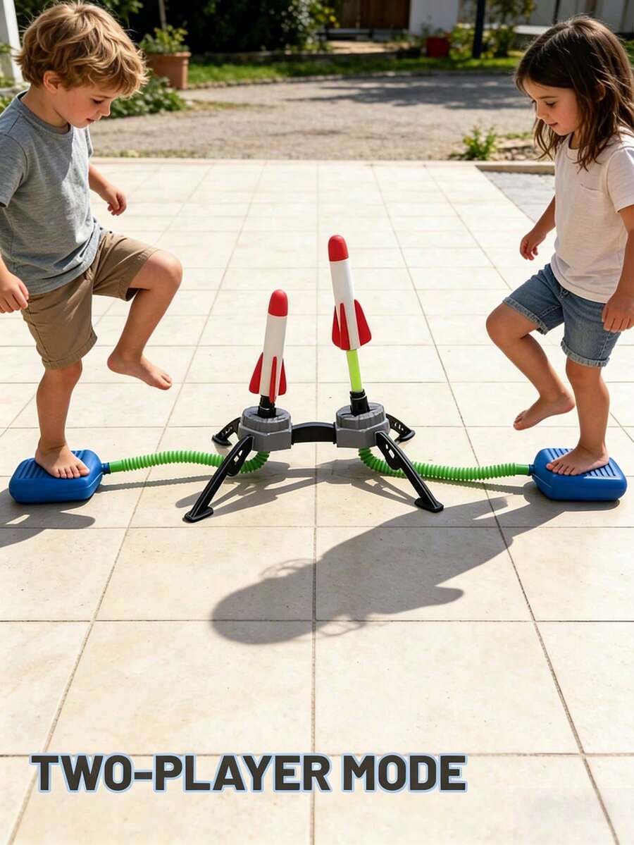 Dual Foot Rocket Launcher Toy, Children's Stomp Rocket Launcher Toy Set, Includes 2 Rocket Bodies, Features Dual Play Modes, Soft Head End, Won't Cause Harm, Can Launch Up To 40 Meters High, Parent-Child Interactive Outdoor Game Toy, Perfect For Backyard Lawn, Park, Beach, Camping And Family Gathering Occasions, Suitable For Indoor And Outdoor Play, Ideal Birthday Gift Choice For 3-12 Year Old Boys/Girls, Christmas Gift, Halloween Gift - Multicolor - View 1