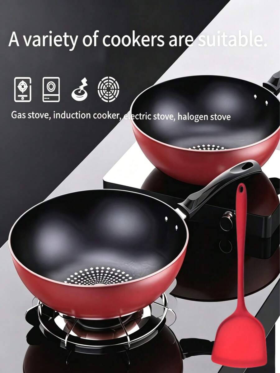 11.02/11.8 Inch Non-Stick Frying Pan + Kitchen Utensil Set - Dishwasher , Suitable For Induction Cooktop, Healthy Cooking, Reduces Oil Smoke, Suitable For Gas And Induction Cooktop, Comes With Lid, Suitable For Frying Eggs, Steak, Pancakes, Non-Stick Wok