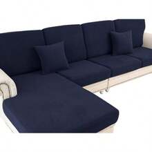 LA MEACK - Funda de cojín para sofá y chaise longue lavable elástica asiento separado 1 pieza para chaise o sofá de 3 plazas - Azul marino - Ver 2