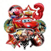 Hasbro Car Theme Birthday Balloon Bouquet, Metallic Foil Balloons, Red Star And Number Decorations For Birthday Party, For Boys - As Shown In the Figure - View 6