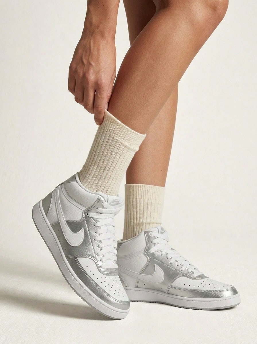Nike Court Vision Women's Sneakers White/Metallic Silver CD5436-108 - White/Metallic Silver - View 1