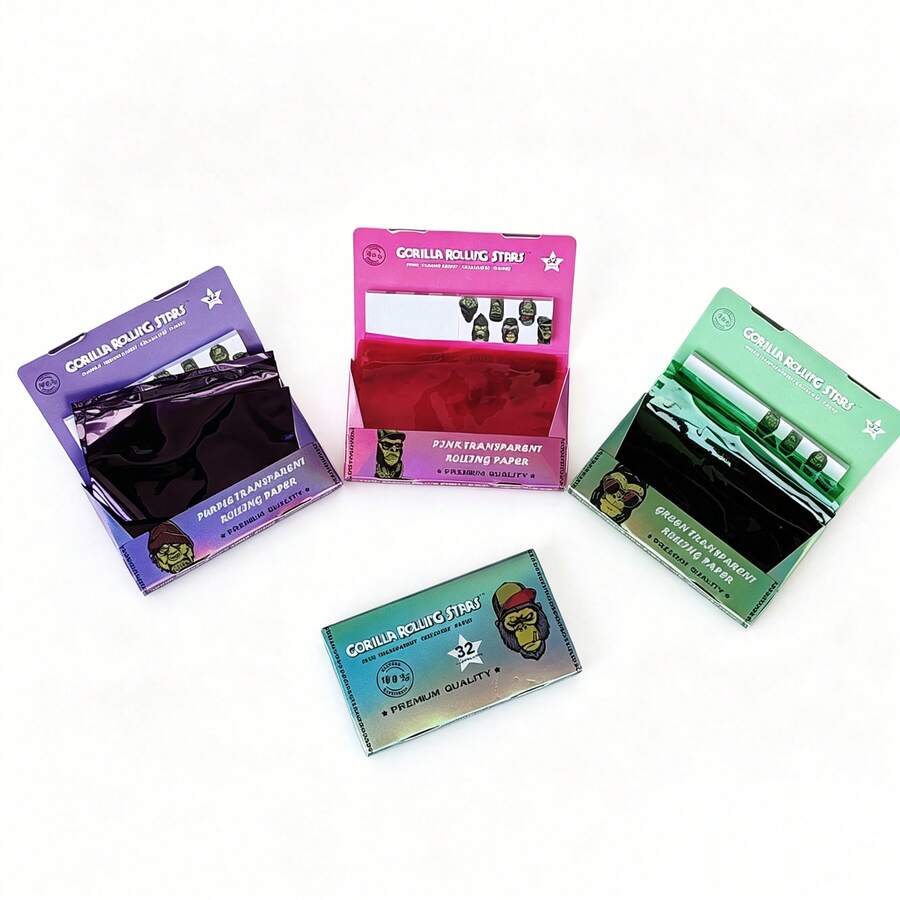 1 Pack Gorilla Laser Gradient Rolling Papers With Tips, Thin Smooth Slow Burning, 32 Sheets, Portable Smoking Accessories