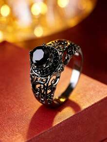 1pc Gothic Style Hollow Carved Ring, Antique Gun Black Finish, Goth Fashion Attention-Grabbing Accessory - Ring - View 10