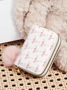 Avec un pompon, portefeuille polyvalent à motif nœud rose et amour, porte-cartes à double fermeture éclair, organisateur de cartes multi-cartes pour ranger les cartes de crédit - Rose bonbon - Voir 11