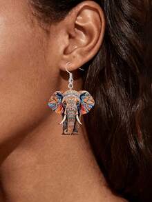 1 Pair 2D Bohemian Style Colorful Elephant Acrylic Elegant Dangle Earrings For Women, Suitable For Vacation And Daily Wear - Baby Elephant - View 3