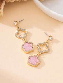 1 Pair Luxury Elegant Hollow Clover Pendant Earrings, Suitable For Summer Beach Wear - Pink - View 3
